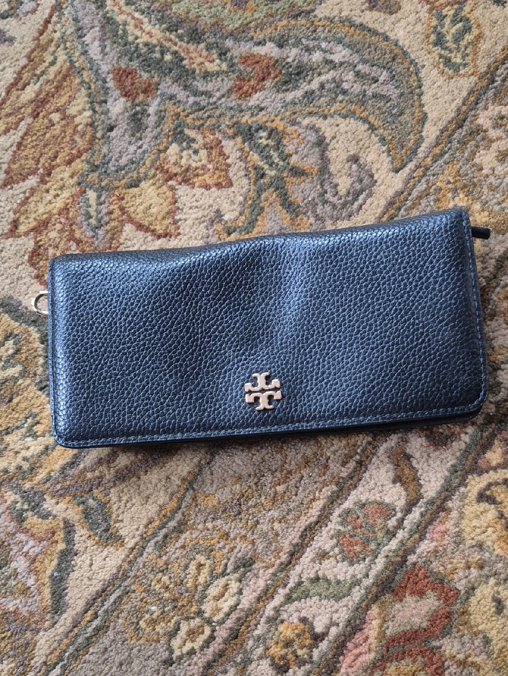 Tory Burch Black Pebbled Leather Clutch Wallet